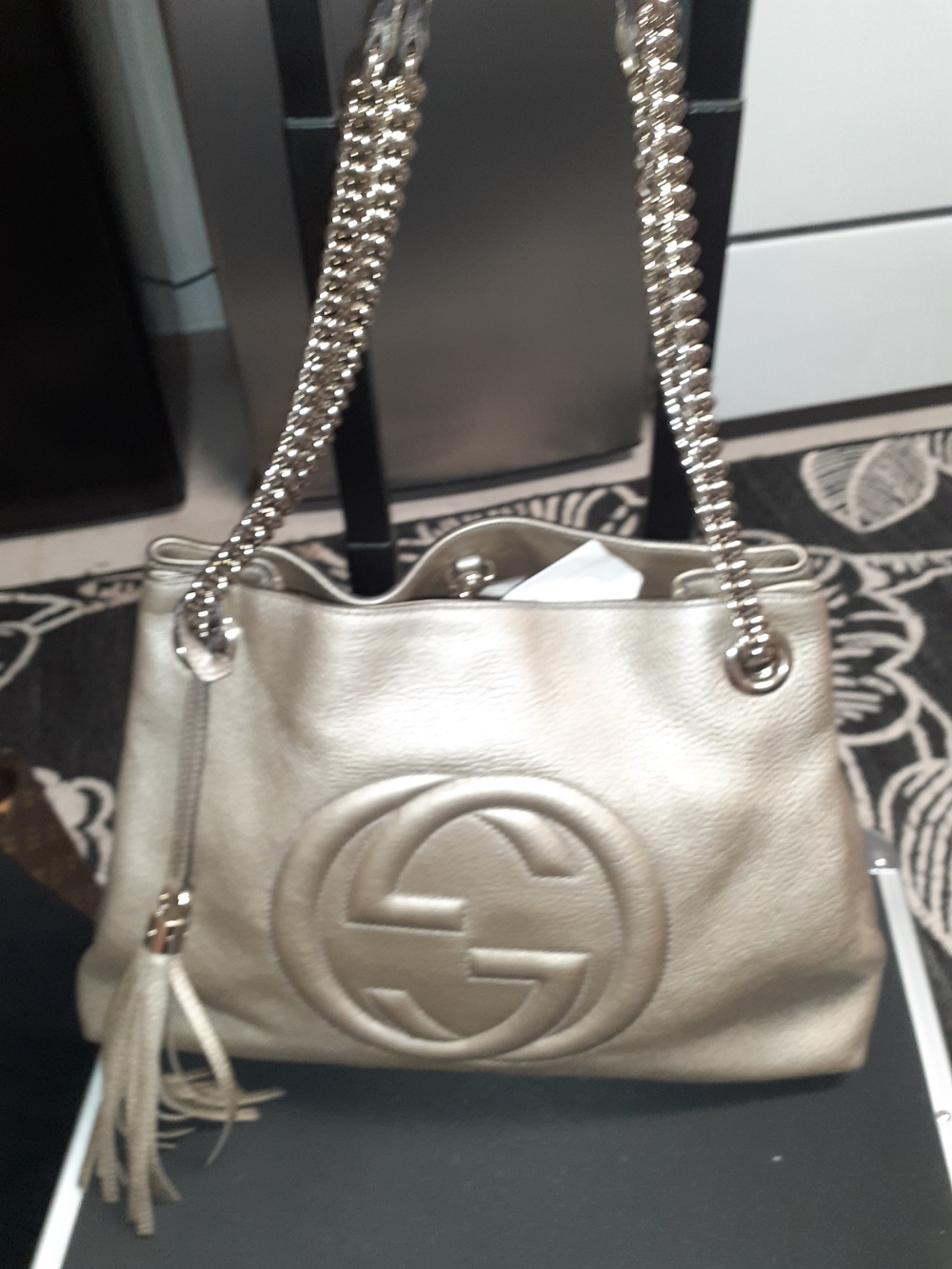 Gucci Metallic Champagne Soho Chain Shoulder Bag